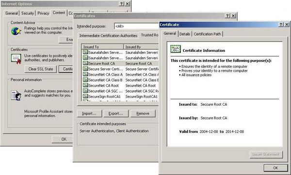Нижче показаний приклад встановленого в Internet Explorer сертифіката