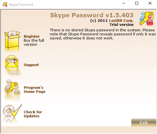 Потрібно відзначити, що за допомогою Skype Password можуть бути відновлені тільки раніше збережені паролі користувачів
