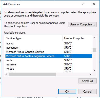У списку доступних служб виберіть M icrosoft Virtual System Migration Service