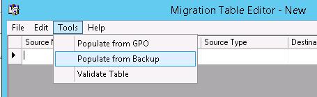У вікні утиліти Migration Table Editor виберіть пункт меню Tools -> Populate from Backup