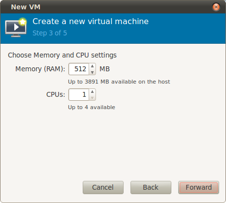Задаємо кількість процесорів і розмір оперативної пам'яті: