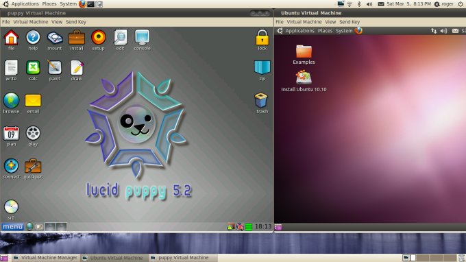 На наступному скріншоті Puppy і Ubuntu пліч-о-пліч:
