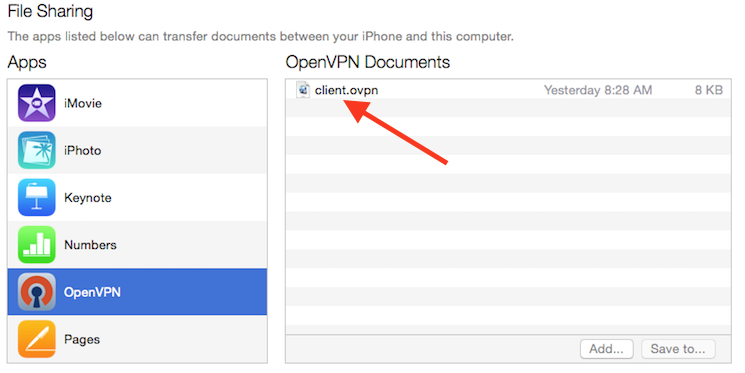 ovpn в праву частину вікна OpenVPN Documents