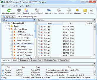 Після сканування файлів відомих типів R-Studio і R-Undelete помістять знайдені файли в категорію Додатково Знайдені Файли (Extra Found Files), де вони будуть структуровані по розширень на основі ідентифікованої файлової сигнатури і де їм буде присвоєно якесь шаблонне ім'я (порядковий номер )